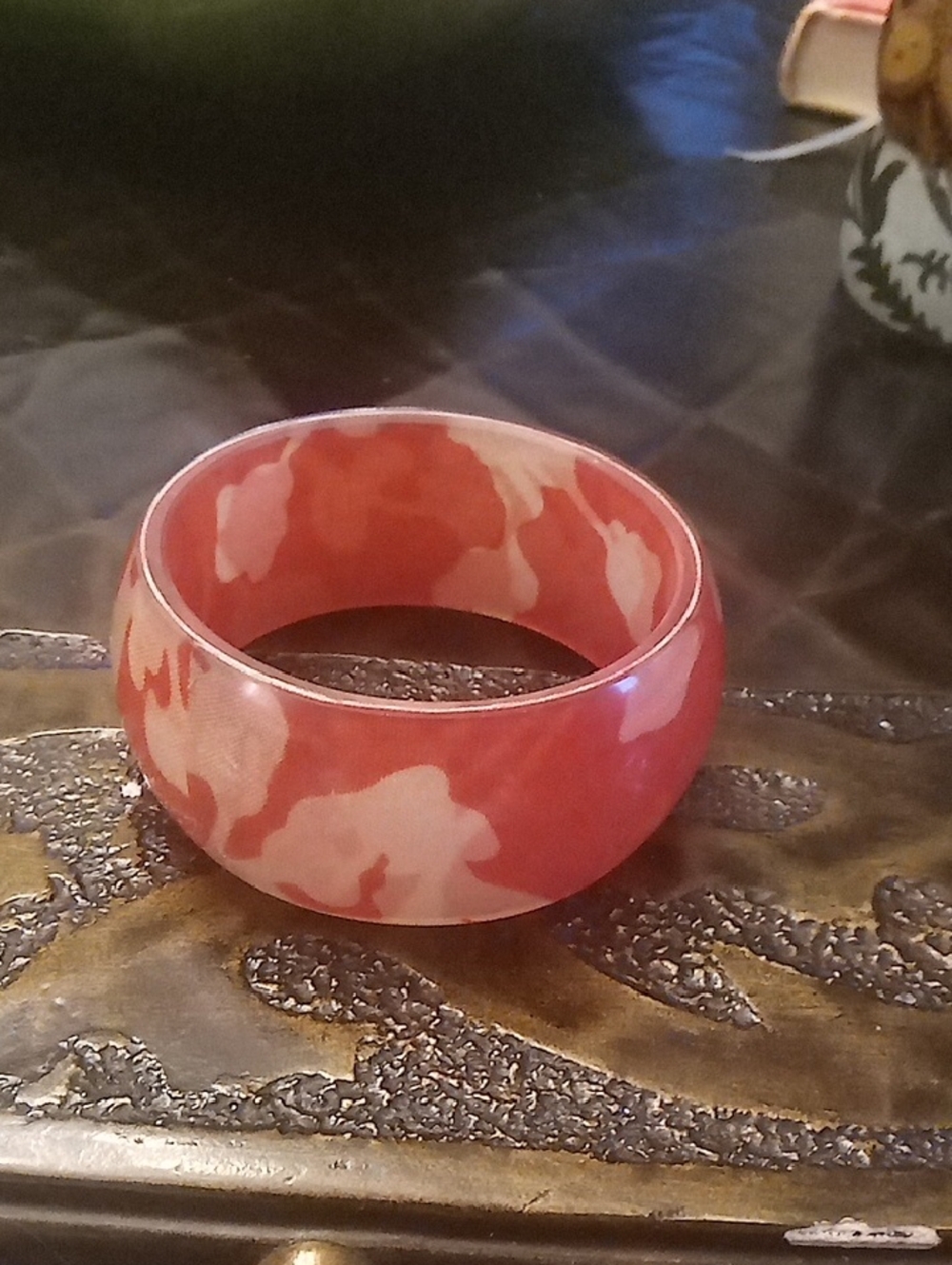 BANGLE,..Baroni Orange And White Resin Bangle Bracelet Sm/ Med
